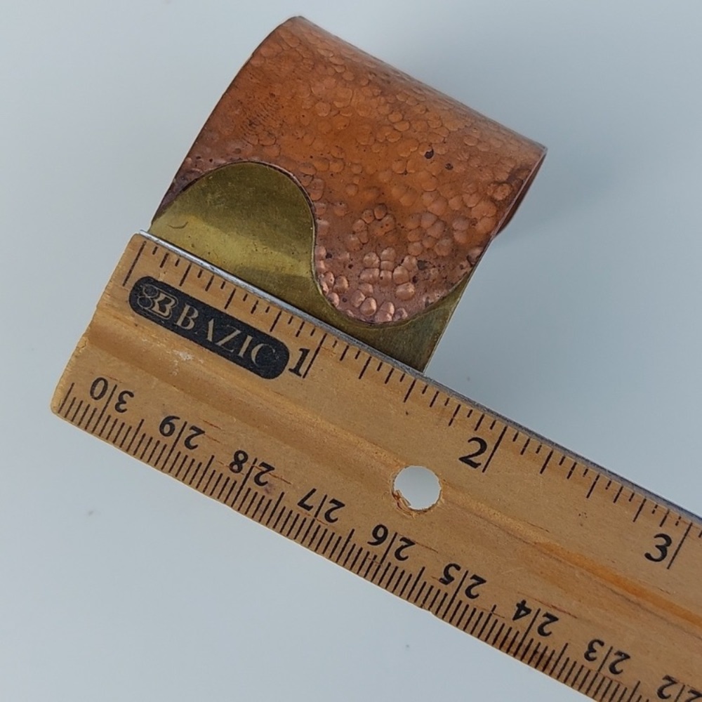 BRACELET Handmade Vintage Cuff Brutalist Mexico Copper Brass Mixed Metals - Picture 9 of 14